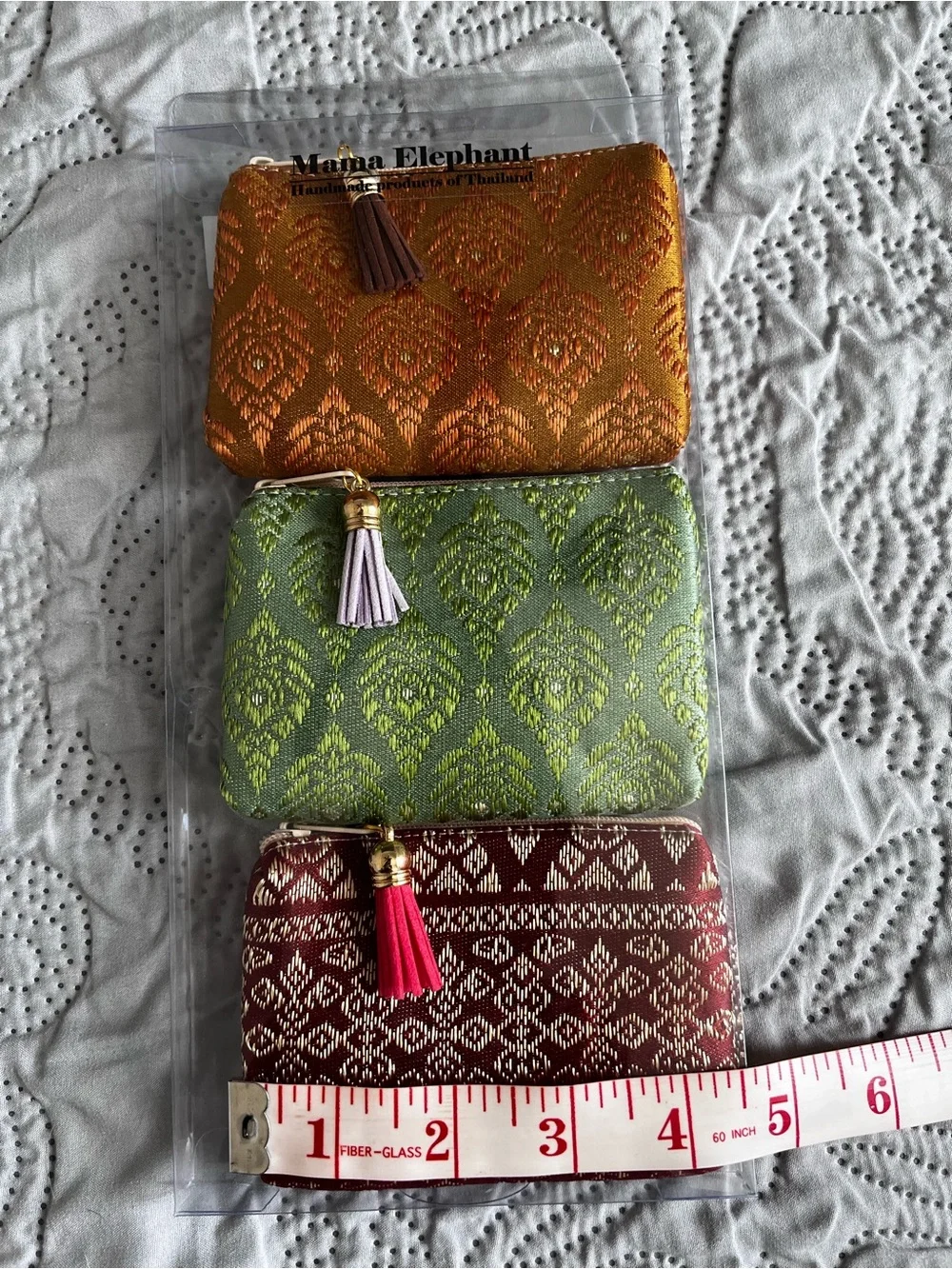 Handwoven Trio Coin Pouch Set - Orange, Green, Maroon